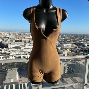 Brown Ribbed Unitard